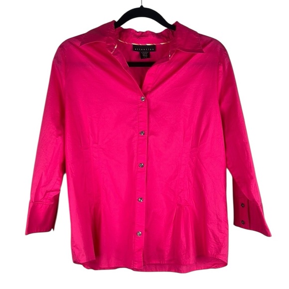 Attention Hot Pink Classic Modern Travel Long Sleeve Button Down Top Size Large - Picture 1 of 5